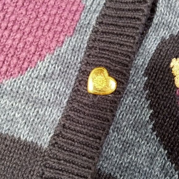 VTG Christopher & Banks Hand Embroidered Cardigan Sweater L  Hearts Gold Buttons - Picture 5 of 6